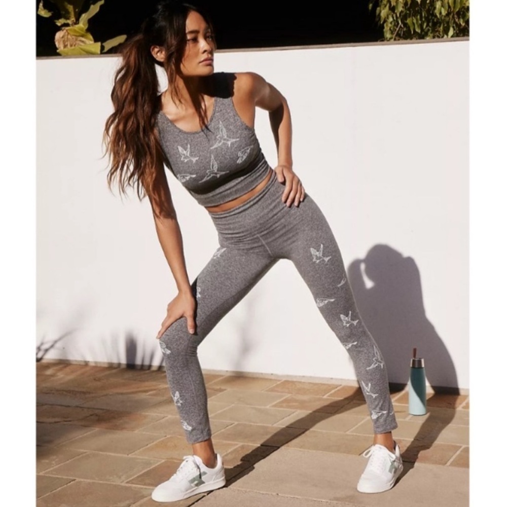 Anthropologie Daily Practice Gray Nightingale Yoga Leggings Dove/ Birds